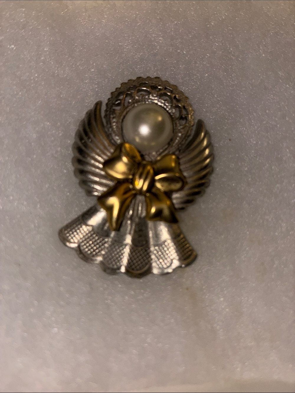 Vintage Jac Win Gold and Silver Angel Wing Pin with Pearl Accent
